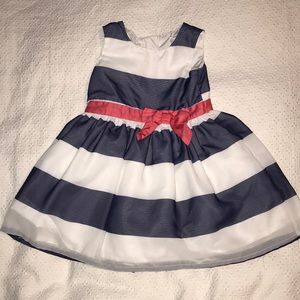 Blue and White Striped Dress with Pink Bow